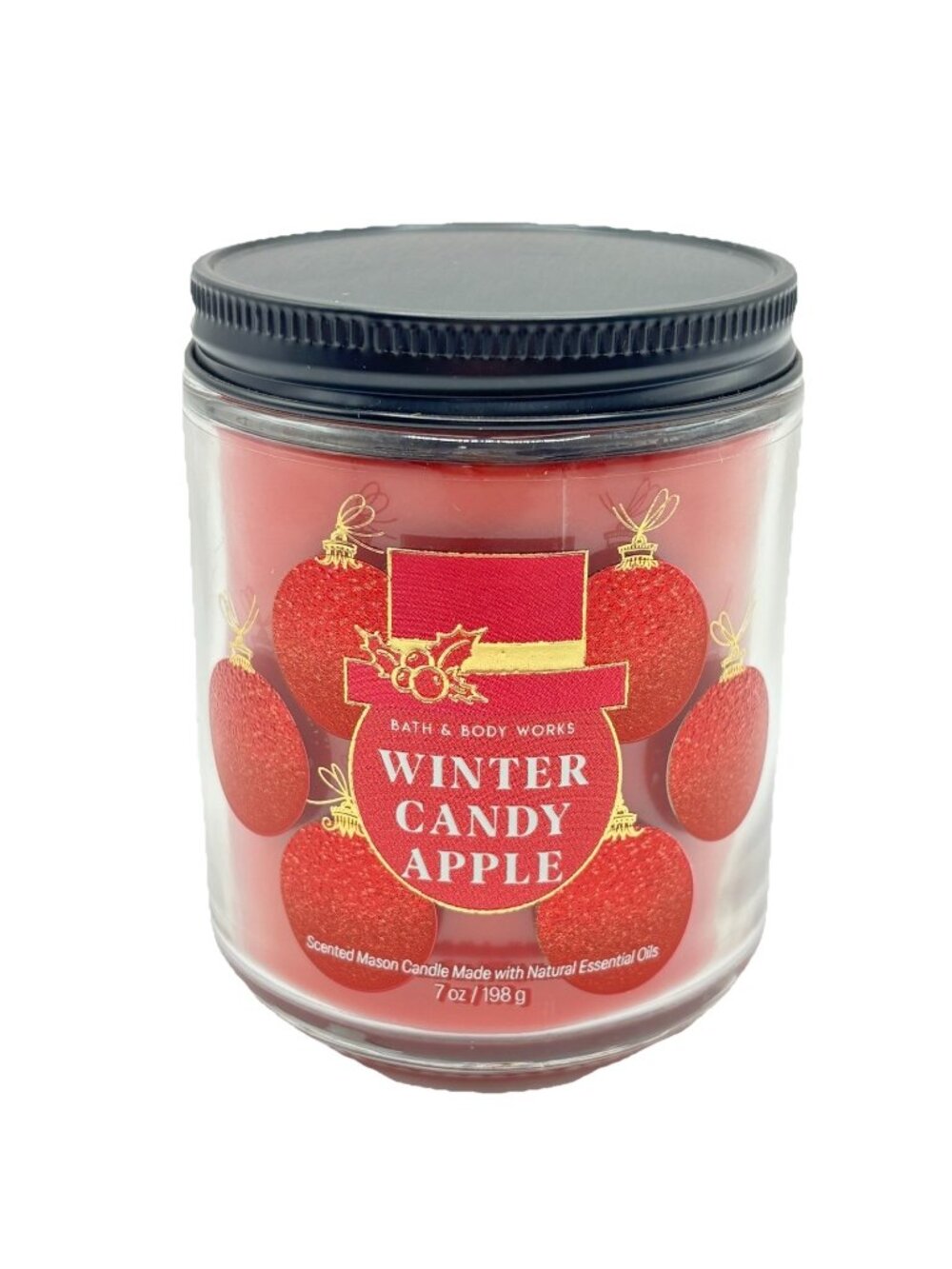 Bath & Body Works Winter Candy Apple Single Wick Candle 7 oz Mason Jar Christmas